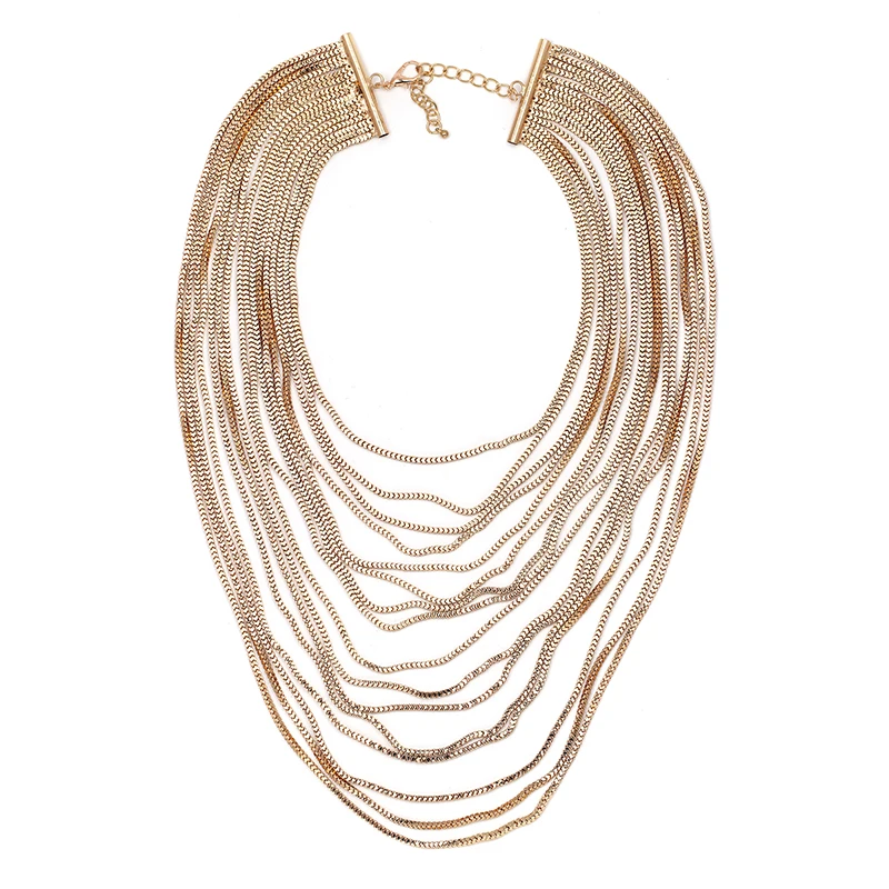 Gold Punk Long Chain Necklace Multilayer Maxi Statement Necklace Classic Hip Hop Jewelry