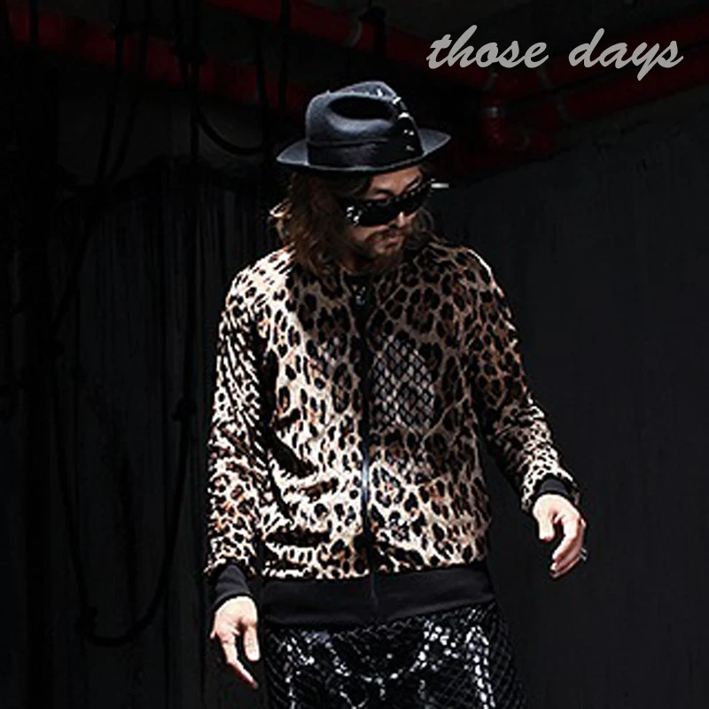 

2021 New Club Offbeat Rock Hip-hop Show The Clothes Men's Jacket Leopard Tide Thin Coat Men's Stage Singer Costumes