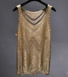 0 Summer sexy Supper blingbling sequines tank tops women hollow out metallic shiny vest women sequined bling bling tan tops