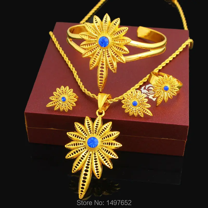 New Stone Ethiopian Jewelry Sets 24K Gold Color Women Girls Ethiopian/Eritrean/African/Arabic Jewelry Set