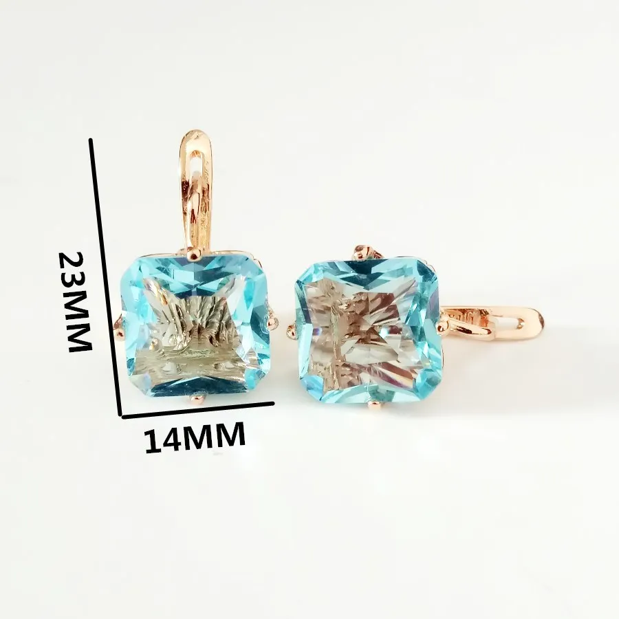 Luxury Earring 585 Rose Gold Color Jewelry Light Blue Cubic Zircon Earring Designs for Women  Fashion OL Earring