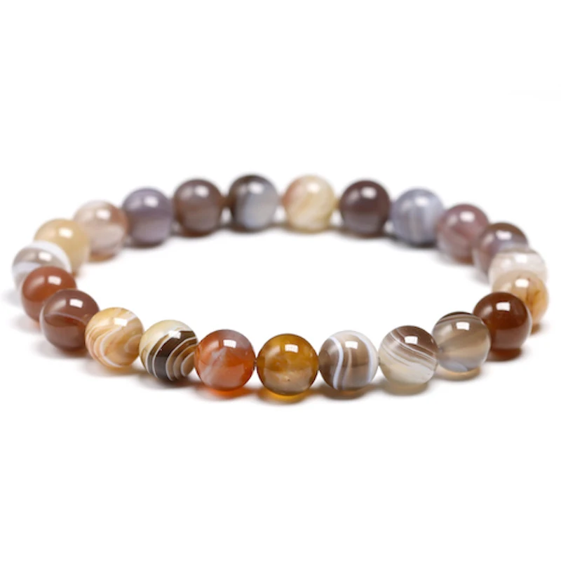 Natural Botswana Agate Stone 6 8 10mm Round Gemstone Beads Bracelet for Women and Men Elastic Strand Bracelets Unisex Jewellry