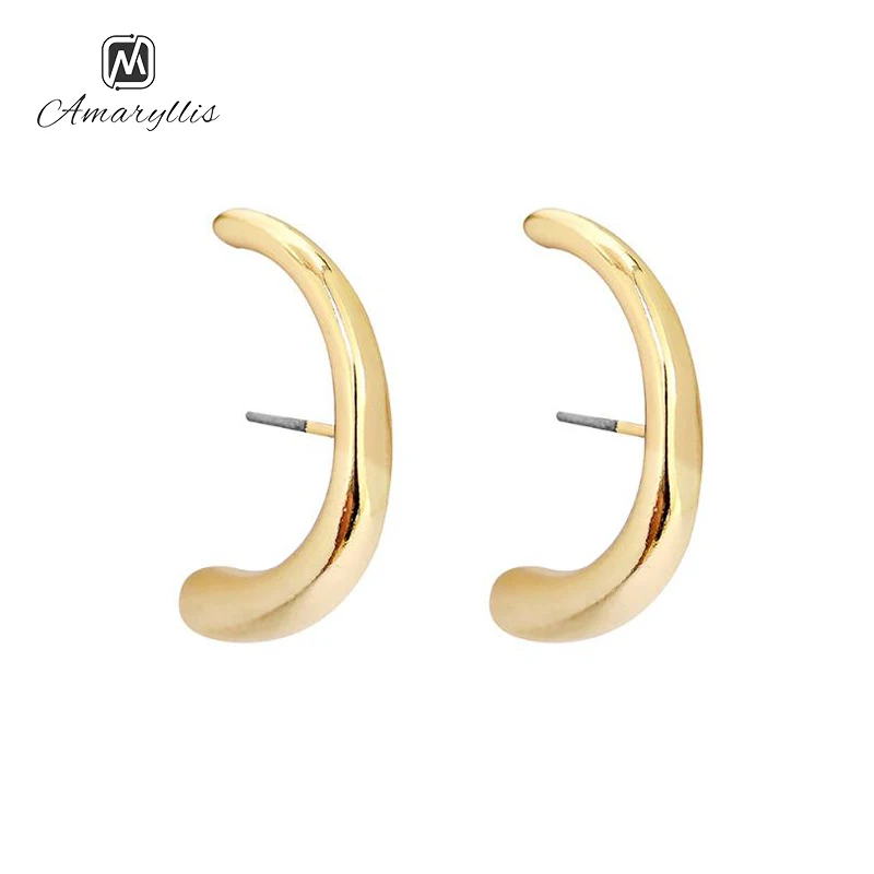 Amaiyllis Simple Alloy C Shaped Stud Earrings For Women Gold Color Metal Geometric Post Earrings Daily Jewelry Brincos Pendiente