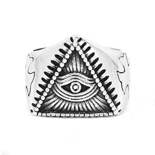 Illuminati Pyramid Eye Symbol Ring Stainless Steel Jewelry High Quality Cross Motor Biker Masonic Men Ring Wholesale SWR0519