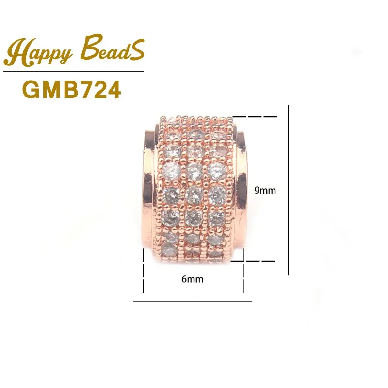 3pcs/lot Fashion Basic CZ Beads Metal Brass Micro Pave Crystal Zircon Round Tube Space Bead for Jewelry DIY Bracelet Making