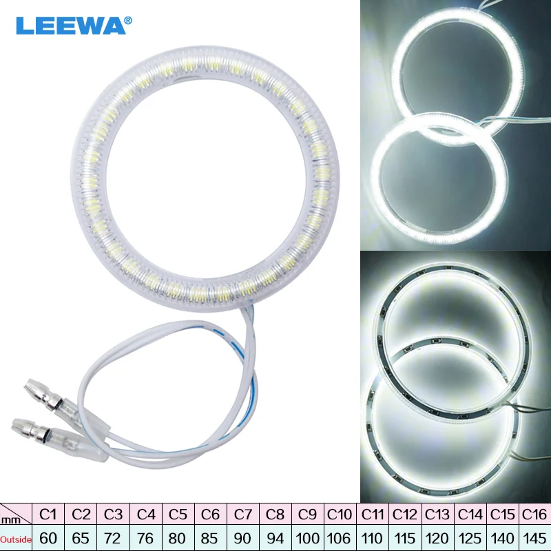 LEEWA 1pc Universal Car LED Halo Rings Angel Eyes DRL Head Lamp Multi-Size for Choice White #CA1445