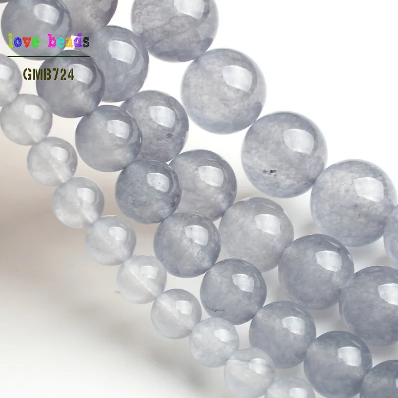 Natural Jades Stone Beads Gray Chalcedony Round Beads for DIY Bracelet Jewelry Making 15\