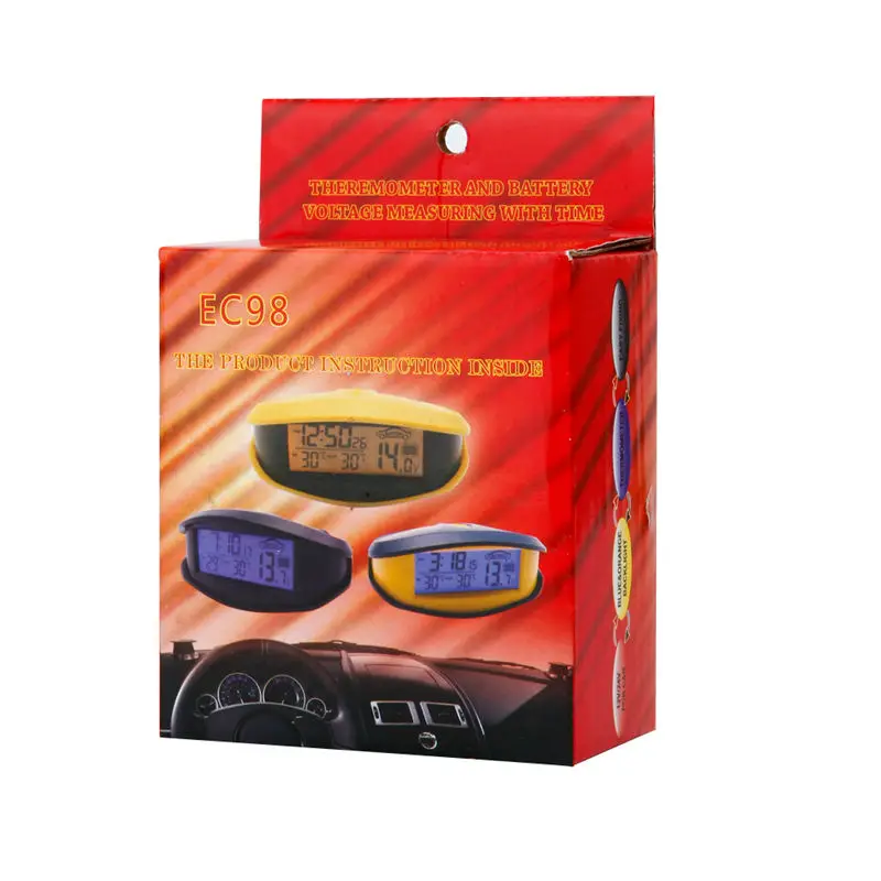 Digital Car Thermometer Luminous LED Table Clock Indoor/outdoor Thermometers Voltmeter Time AlarmBlue Orange Backlight EC98