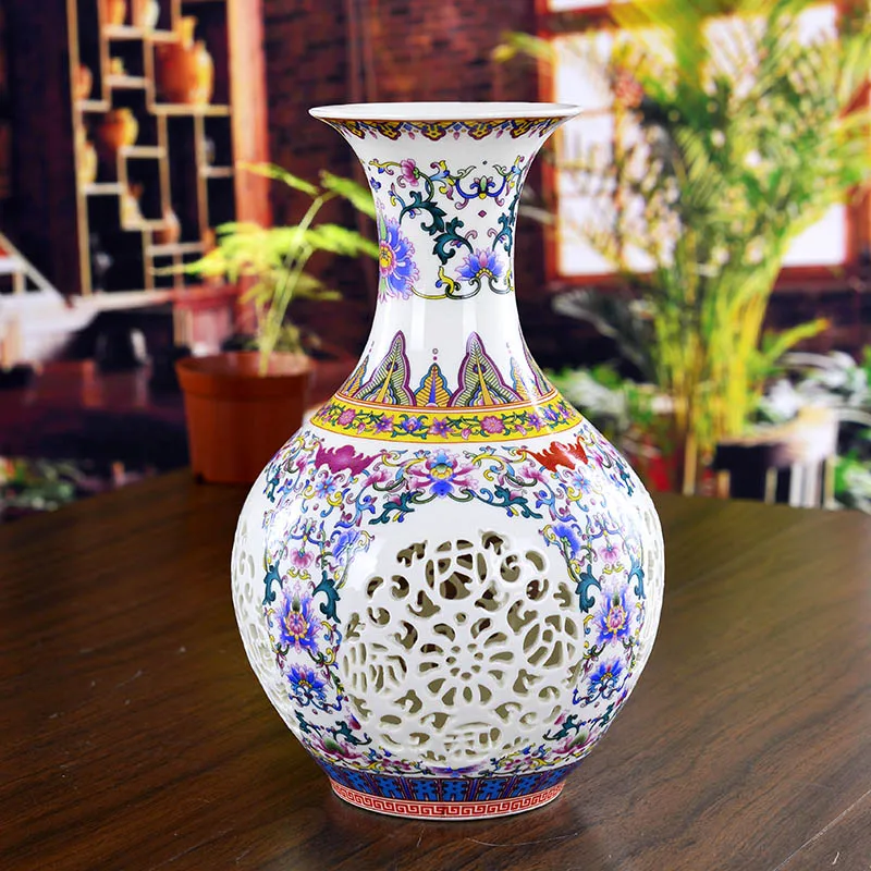 Jingdezhen Porcelain Hollowed Pastel Vase Living Room Decoration Modern Home Decorations Wedding Gift samll ceramic vase