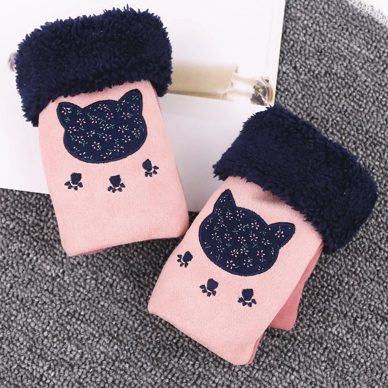 Lady Warm Cashmere Gloves Girls Autumn and Winter Warm Mittens Students Half Finger Plus Velvet Luva Padded Gloves B-9305