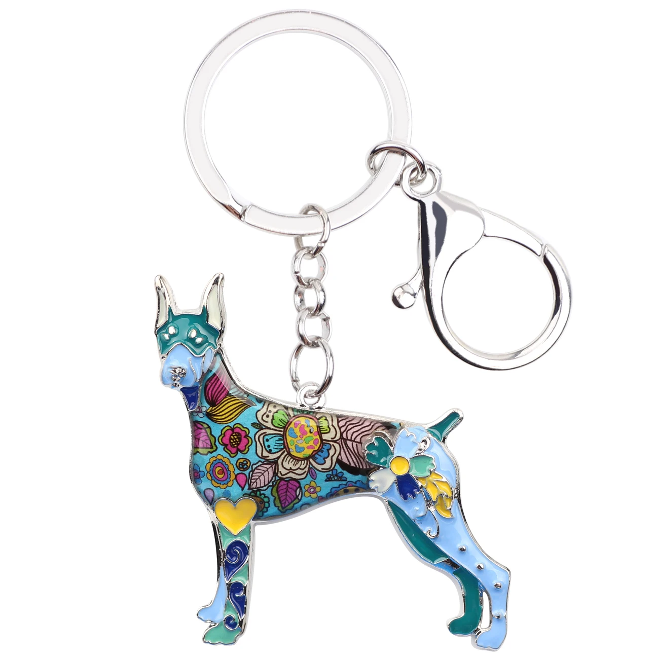 WEVENI Enamel Metal Doberman Dog Key Chain Keychain Animal Jewelry For Women Girls Pet Lovers Bag Purse Pendant Gift Charms Bulk