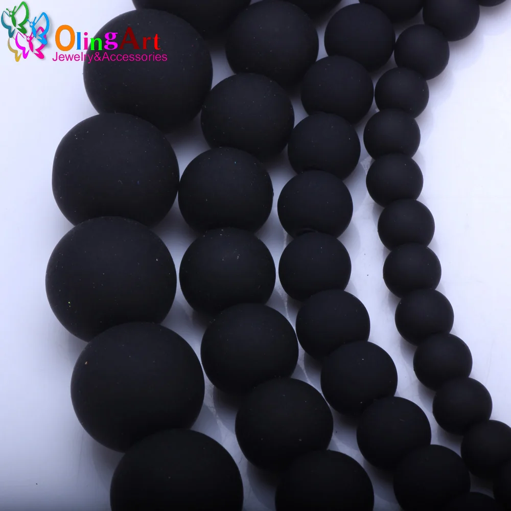 OlingArt Rubber Glass Beads 6MM/8MM/10MM/14MM Matte Black Color DIY Jewelry Making Bracelet/Necklace