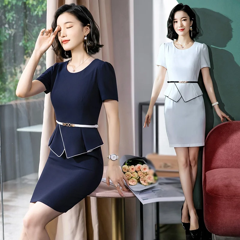

Business Dress For Women Office Short Sleeve Summer Korean Style Clothing Beautician Massage Uniforms Work Wear Dresses DD2041