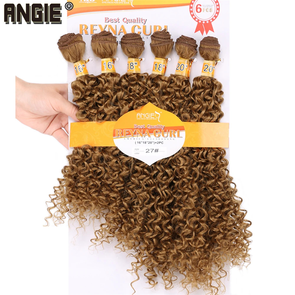 ANGIE Golden Color Synthetic Hair Bundles Afro Kinky Curly Wave Hair Extensions Pure Color Fiber Hair Weaving