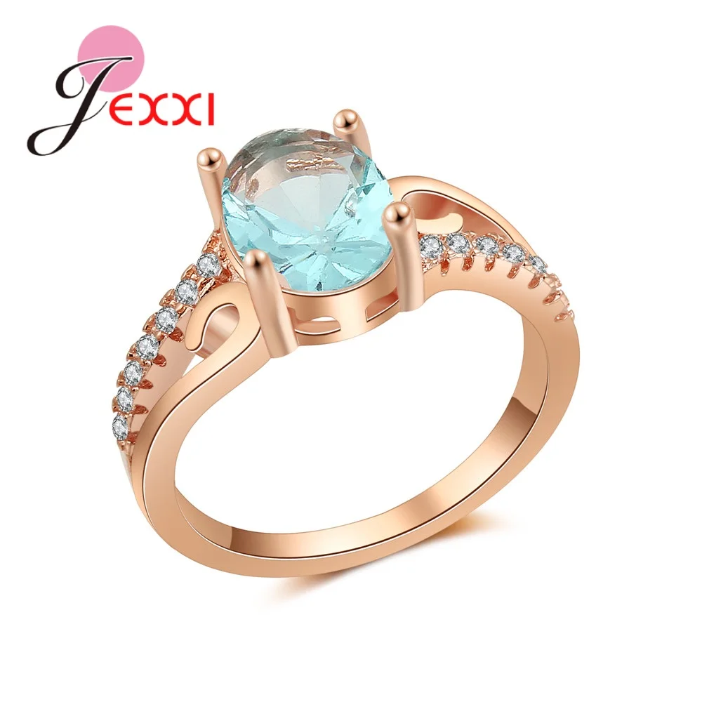 

Clear Water Blue Crystal Ring Symbol of Individuality Women Girl Appointment Jewelry Rose Gold Color Sister Birthday Gift