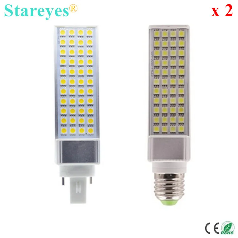 

Free Shipping 2 Pcs G24 G23 E27 LED PLC Bulb SMD 5050 44 LED 9W Corn Light Bedroom Lamp LED transverse inserted light