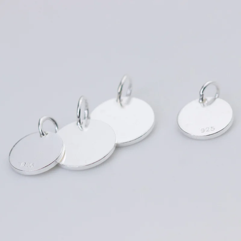 100% 925 Sterling Silver Round Smooth Medallion Charms 10mm 12mm Ornament Decoration Pendants Tags DIY Jewelry Making Bracelets