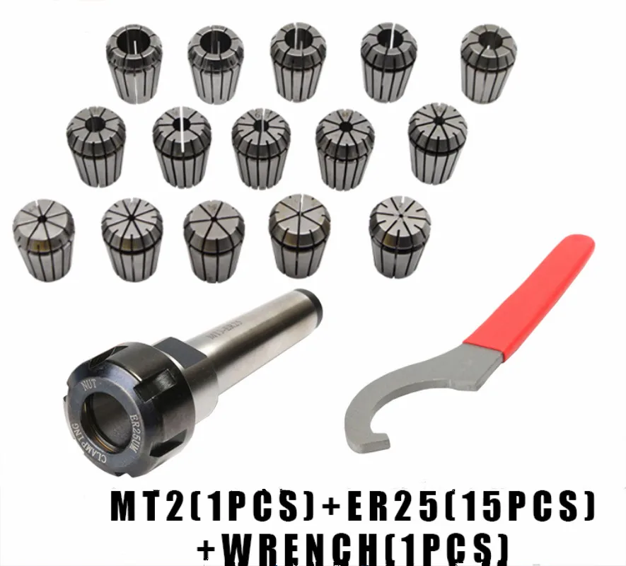 

ER25 Spring Clamps 15PCS MT2 ER25 M12 1PCS ER25 Wrench 1PCS Collet Chuck Morse Holder Cone For CNC Milling Lathe tool