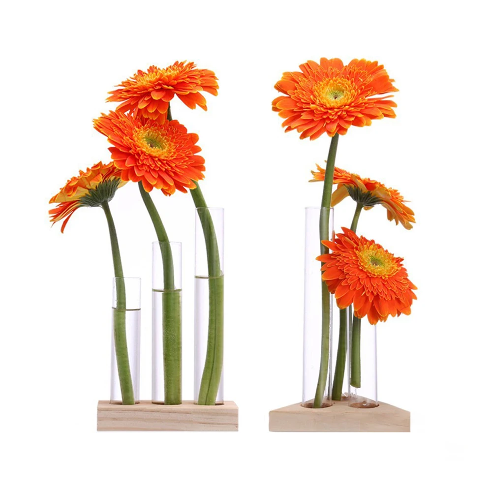 Plant Terrarium with Wooden Stand Desktop Live Plant Propagation Station Planter Glass Tubes Hydroponic Vase Air Planter Holder