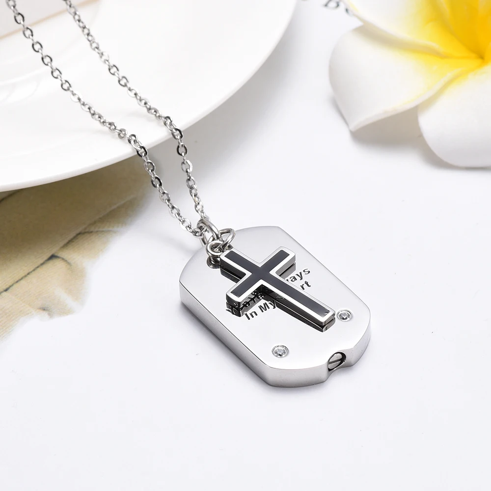 IJD9733 Memorial Dog Tag and Cross Charm Cremation Ashes Custom Engrave Holder Necklace Keepsake Pendant Jewelry Urn Locket