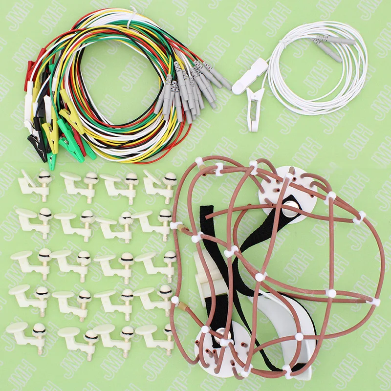 24 hours EEG device combination with Din 1.5 plug ear clip and alligator electrode clip,Fixed bracket and eeg cap for contecmed