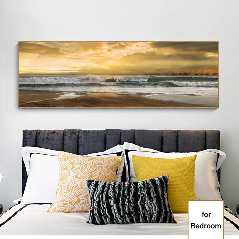 Abstract Seascape Oil Painting Posters and Prints Wall Art Canvas Painting Wave and Beach Picture for Living Room Decor No Frame - Image 2