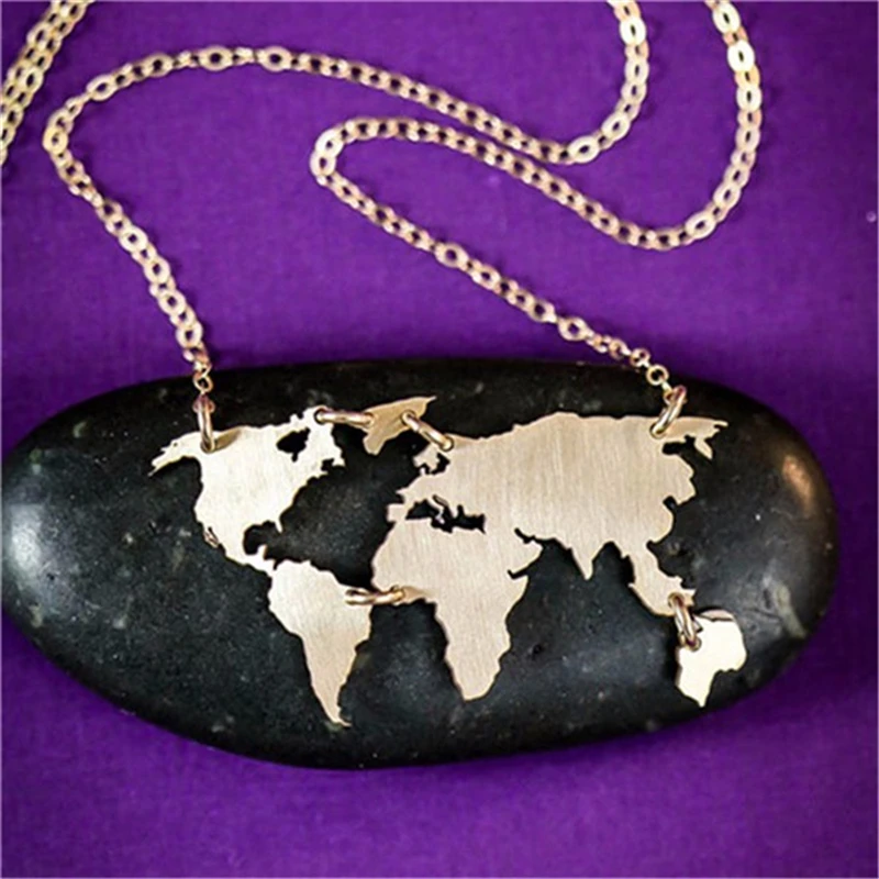 Fashion Exquisite World Map Necklace. 7 Continents Stitch The World Map Necklace. Fashion Personality Travel Around The World