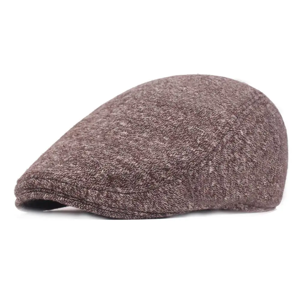 Kagenmo Father Autumn And Winter Beret Thick Wool Soild Color Hat 55-59Cm Adjustable Short Brim Berets New Year Gift