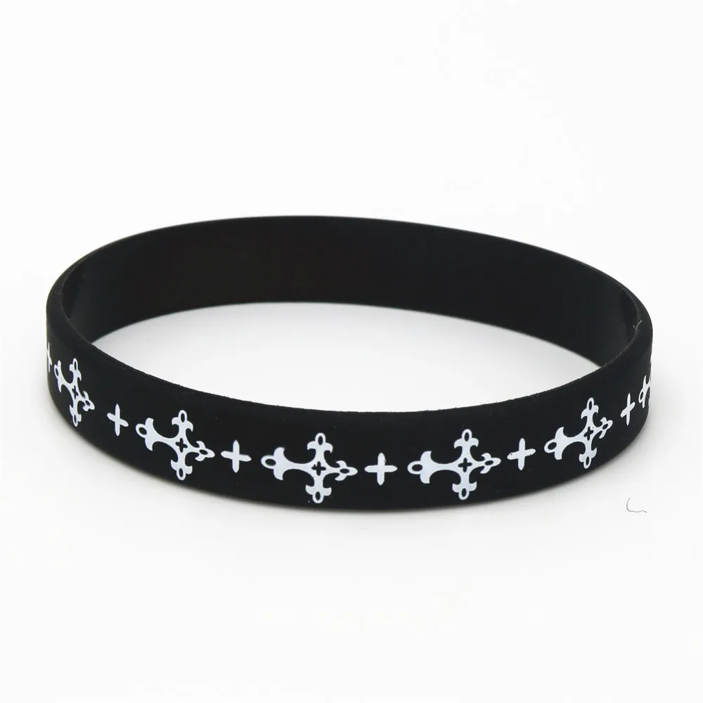 1PC Jewelry Casual Cross Silicone Wristband Black White Sports Rubber Bracelets&Bangles Simple Religious Charm Gifts SH127