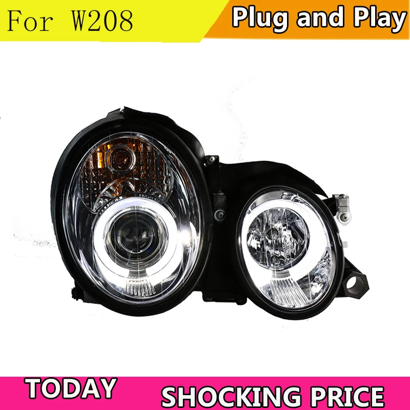 doxa Car Styling Head Lamp For Mercedes-Benz GLK W208 C63 C200 C230 C280 C300 1997-2003 Year W208 Head Light with Angel Eyes