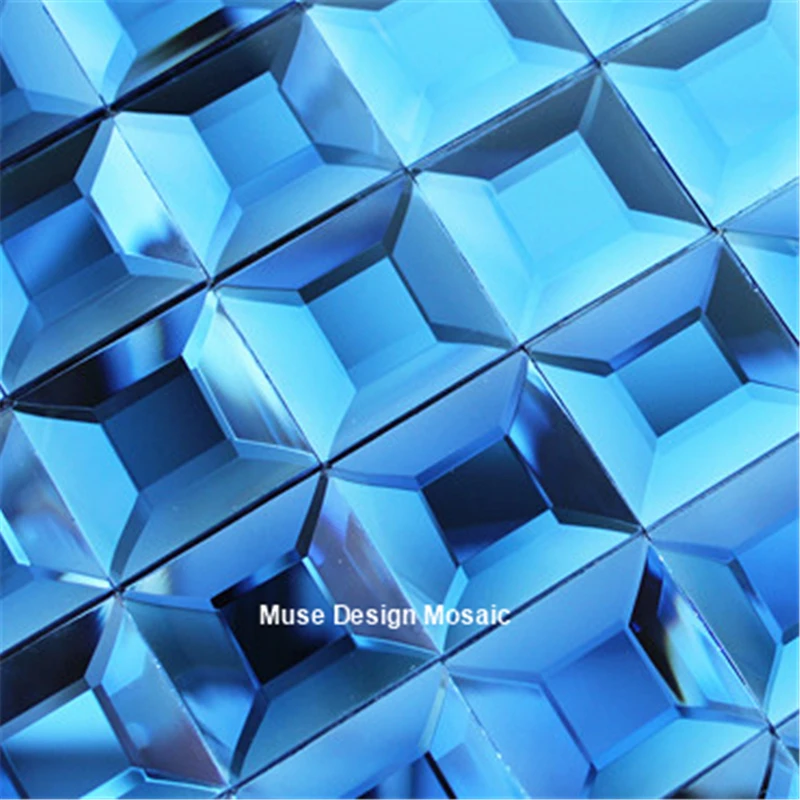 Seamless Blue 5 edges beveled Diamond Mirror Glass Mosaic Tiles for showroom Display cabinet DIY Furniture decorate wall Sticker