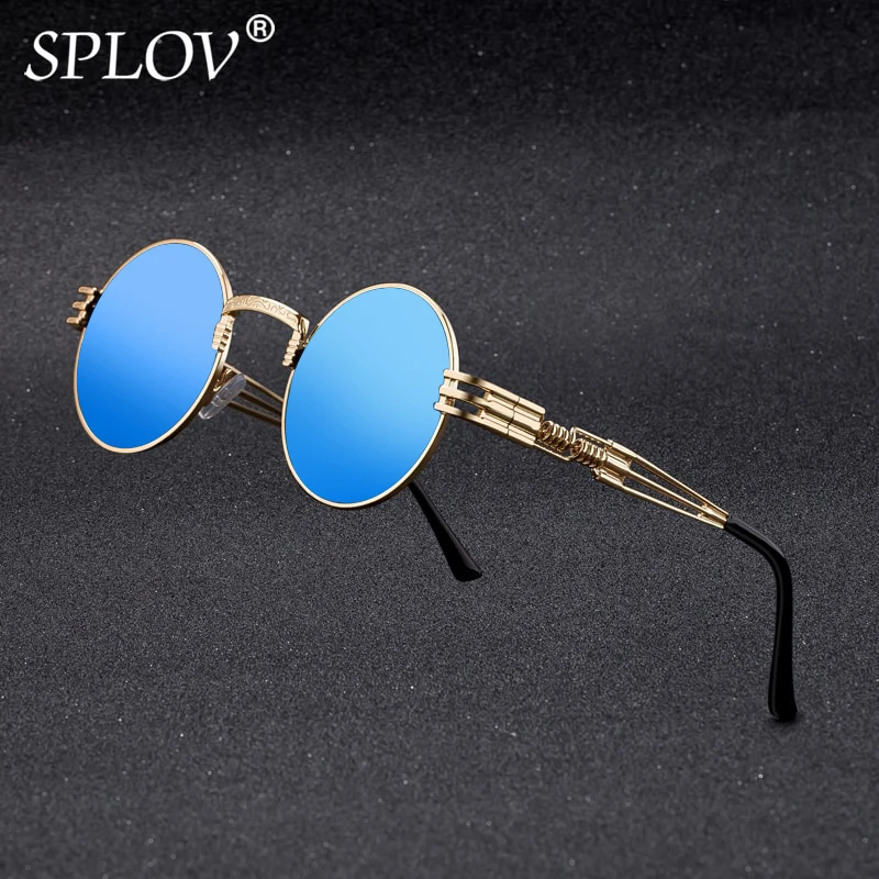 Nowe modne okulary przeciwsłoneczne z polaryzacją dla mężczyzn i kobiet Retro Steampunk okrągła metalowa rama podwójna sprężyna noga kolorowe odcienie UV400