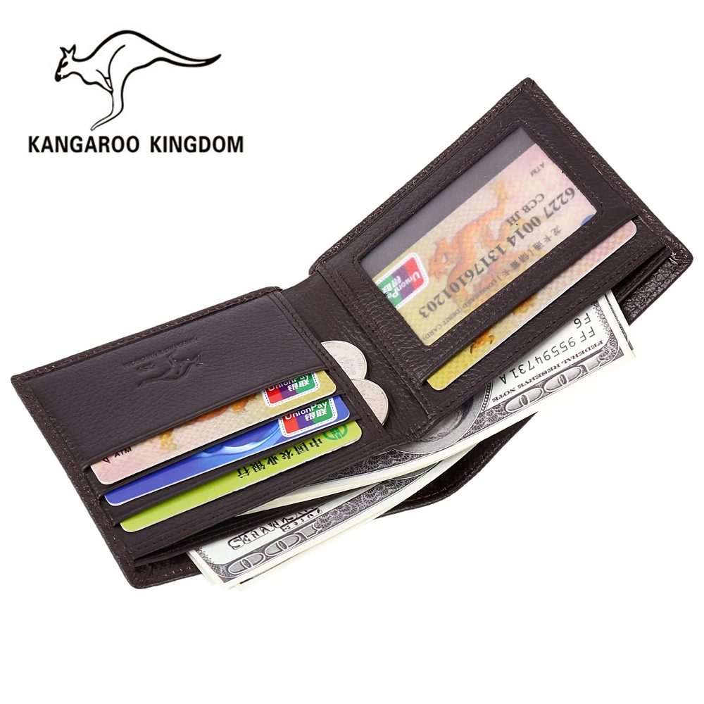 KANGAROO KINGDOM brand fashion men wallets genuine leather slim bifold wallet credit card purse