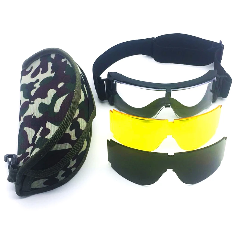 X800 Tactical Glasses Impact Bulletproof Field CS Paintball Glasses Outdoor Tactical Shooting Mirror Camouflage Package 3 Lens