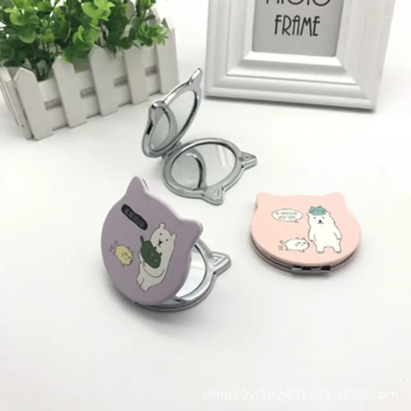 Cartoon Bear Small Mirror Folding Portable Makeup Mirror Cartoon Print Beauty Metal Mirror