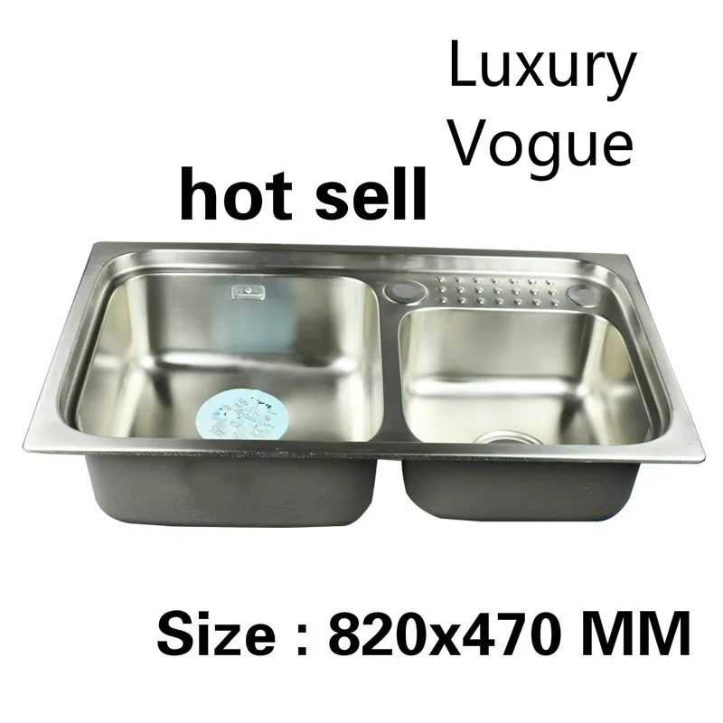 

Free shipping Hot sell standard individuality kitchen sink food grade 304 stainless steel double trough 820x470 MM