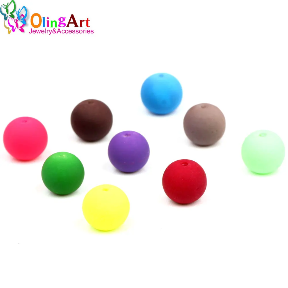 OlingArt Rubber Glass Beads High Quality 30PCS 10mm Candy Color Neon Matte Loose Beads Handmade DIY Bracelet Jewelry Making