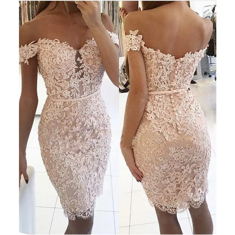 

Elegant Cocktail Dresses Sheath Off The Shoulder Appliques Lace Beaded Elegant Short Homecoming Dresses