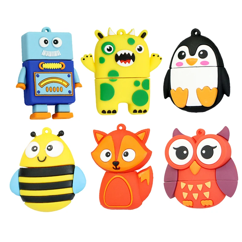 64GB Cute Robot Cartoon Penguin Owl Fox Style Usb Flash Drive Usb 2.0 8GB 16GB 32GB Creative Full Capacity Pendrive Kids Gift