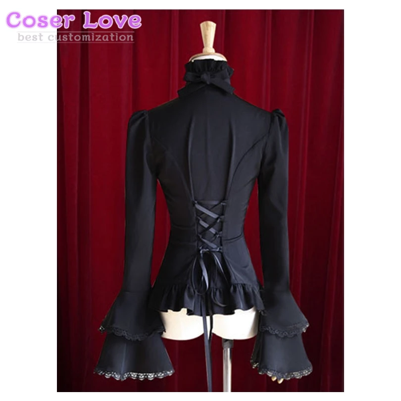 Black white gothic Lolita Blouse Bell Sleeves Ruffles Cotton Blouse for Women (without the bowtie)