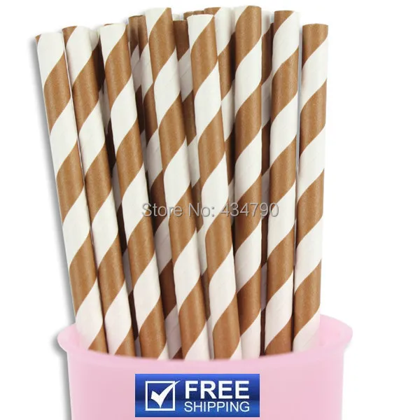 

200 Pcs Discount Brown Striped Paper Straws Party,Cake Topper //Wedding Decoration // Wedding // Bangles // Tennessee // Clemson