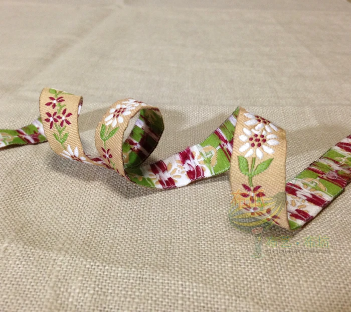 

New Brown ribbon (15mm x 9M) National wind embroidered Polyester Woven Jacquard Ribbon DIY Accessories tape