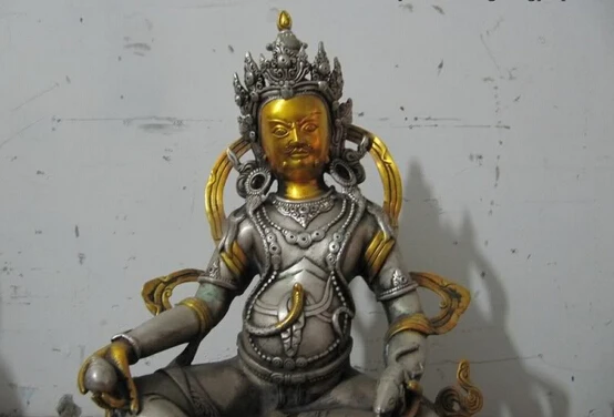 21CM China Regius classical White Bronze Silver Yellow Jambhala God of wealth Buddha