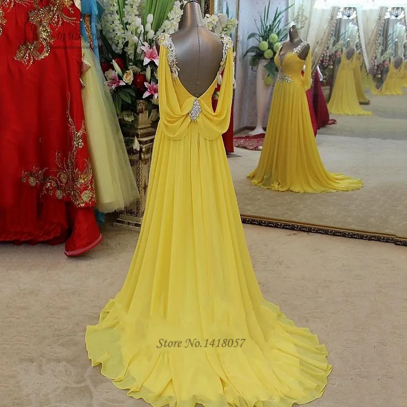 Plus Size Emerald Green Prom Dress 2016 Yellow Crystal Chiffon Ombre Dress for Graduation Vestidos de Baile Long Evening Gowns image 2