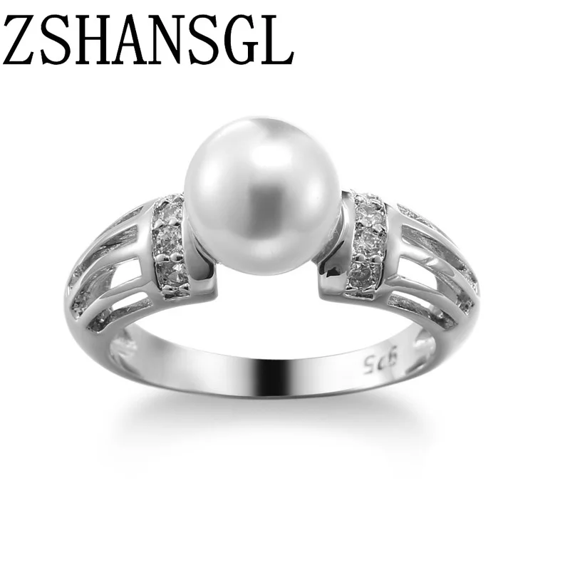 

Элегантные подлинные женские кольца серебряного цвета с пресноводным жемчугом для женщин, кольцо на палец Anillos Mujer