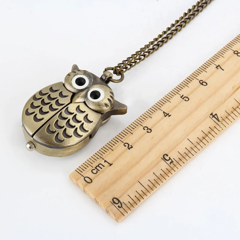 Fashion Vintage Man Women Pocket Watch Alloy Retro Owl Shape Clock Pendant Long Necklace Chain keychain Watches Birthday Gifts