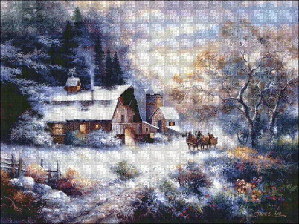 Snowy Evening Outing - Needlework for Embroidery Crafts DIY DMC High Quality - Counted Cross Stitch Kits - 14 ct Oil painting