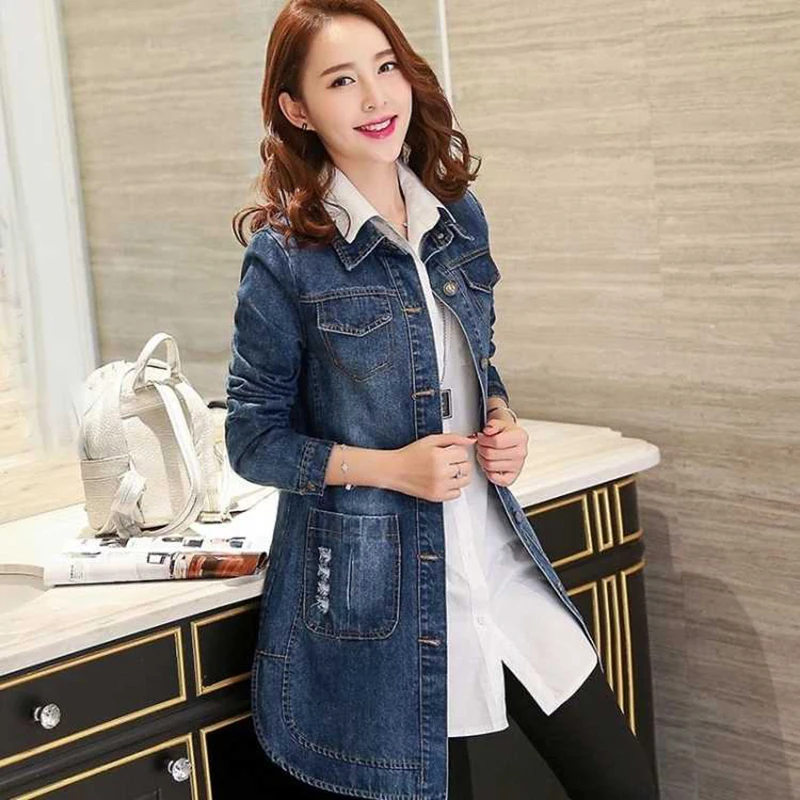 New Spring Winter Women Fashion Denim Jacket Turn Down Collar Korean Style Casual Loose Tops Female Clothing Jeans Overalls 5XL