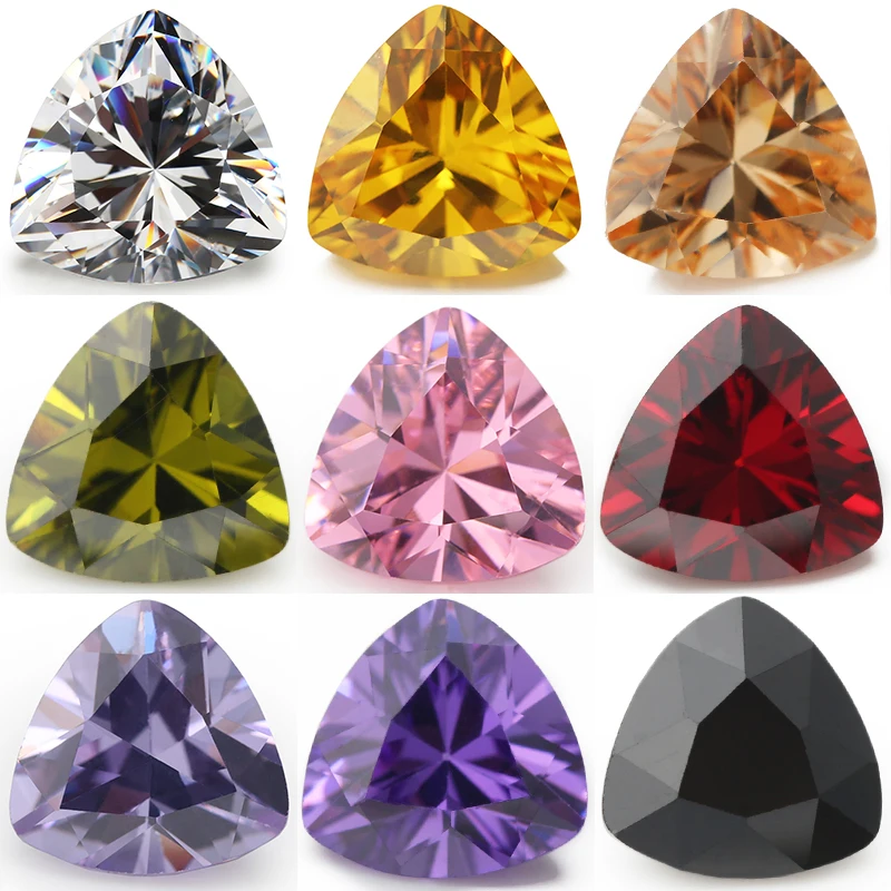 

Size 3x3~10x10mm Trillion Cut 5A Loose CZ Stone White Garnet Violet Olive Cubic Zircinia Synthetic Gems For Jewelry