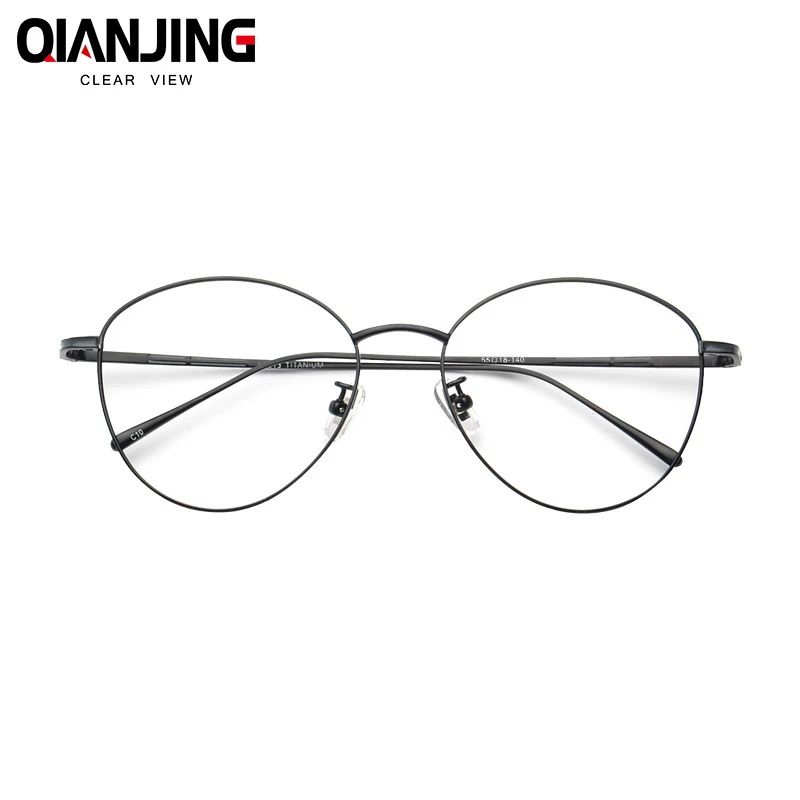 

QIANJING New Fashion Retro Pure Titanium Full Round Eyeglasses myopia presbyopia Prescription Glasses Frame For Men Women 8013